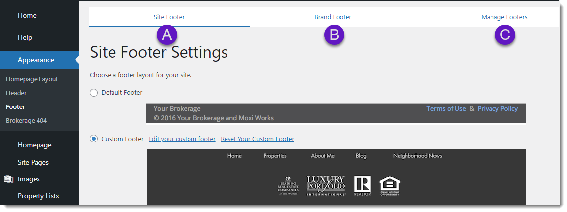 Company/Brand-wide Website Footer Customization – MoxiWorks Help Center